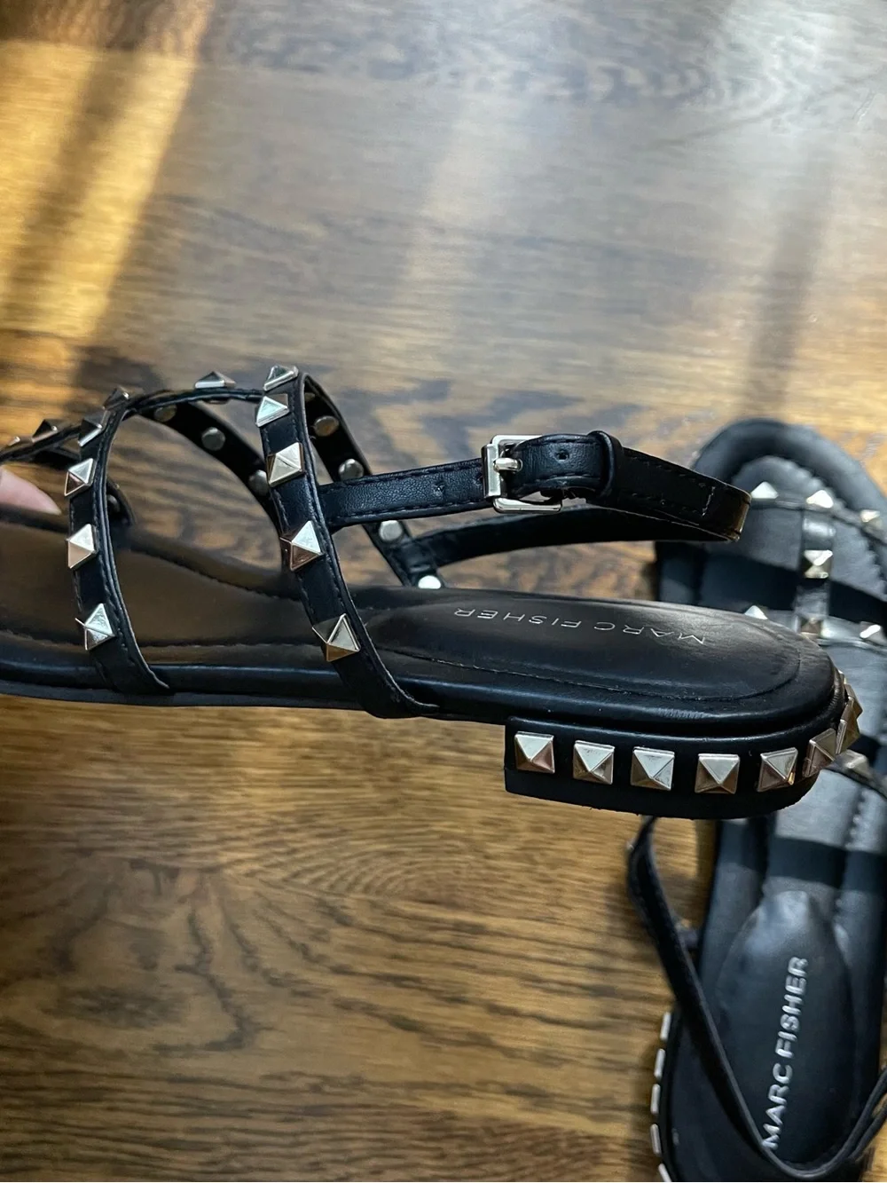 Marc Fisher Black Pyramid Stud Strappy Sandals